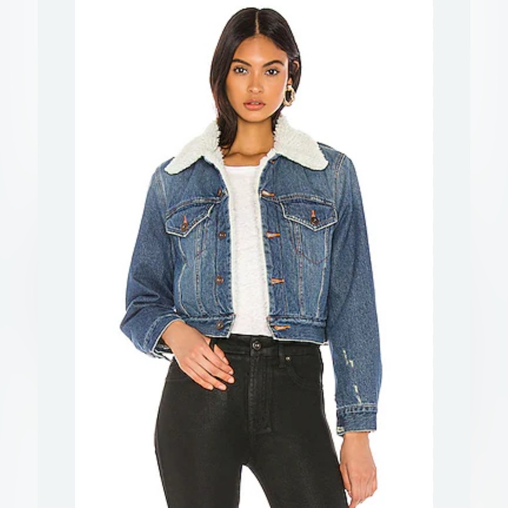 pistola Blue Denim Jean Jacket with White Sherpa Collar